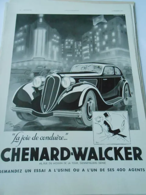 Publicité advertising 1936  Chenard Walcker la joie de conduire