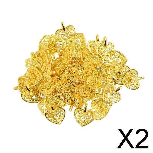 2X 50 Stück Filigraner Hohler Herzschliff Anhänger Charms Schmuckzubehör DIY