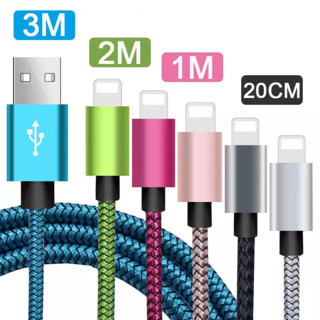 Heavy Duty USB Charger Cable for iPhone 8 7 6 X 11 Fast Charge Braided Data Lead