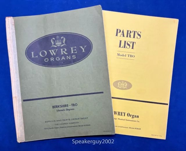 Original Lowrey Organs Schematic & Parts List Manuals / Berkshire TBO