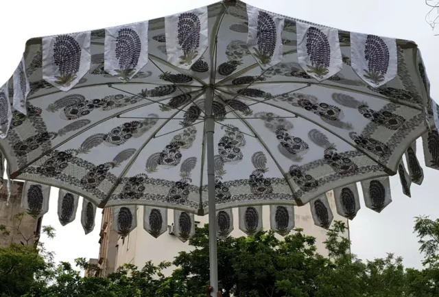Indisch Paisley Baumwolle Hand Block Schirm Terrasse Garten Bordüre Regenschirme