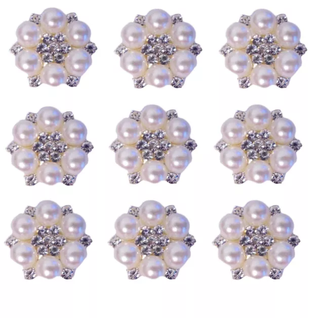 10 Diamante & Pearl Clusters Embellishments 2Cm Wedding Card Crafts