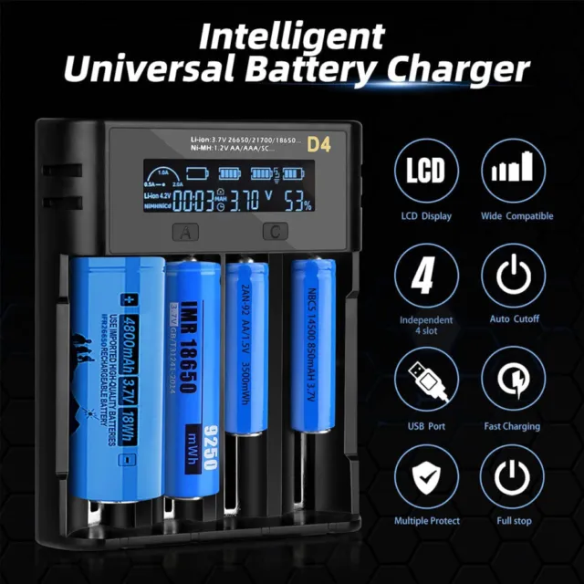 Akku Ladegerät für AAA AA Lithium Nimh 4 Slots Batterieladegerät USB Universal 3