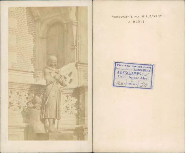 Mieusement, Orléans, Hôtel Groslot, statue de Jeanne d&#039;arc Vintage CDV albu