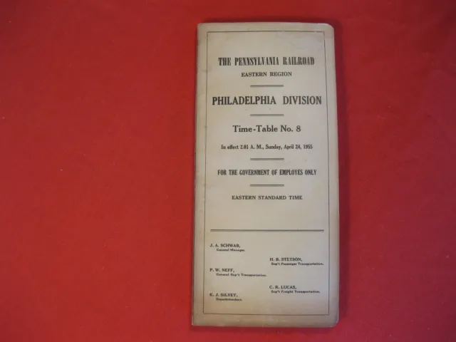 Pennsylvania Railroad  April 24 1955 Time Table 8 Employees Only Philadelphia