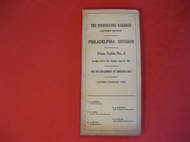 Pennsylvania Railroad  April 24 1955 Time Table 8 Employees Only Philadelphia