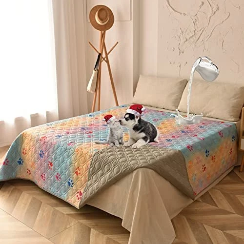 100% Waterproof Dog Bed Cover 52x82 52x82inch Rainbow Dog Paw Printed+gray
