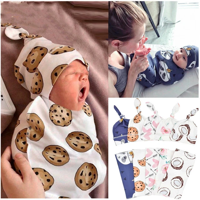 Recién nacido bebé pañal manta envoltura gorro sombrero dibujos animados algodón saco de dormir