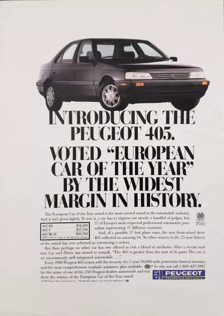 1988 Peugeot 405 Automobile Car European 1989 Vintage  Print Ad