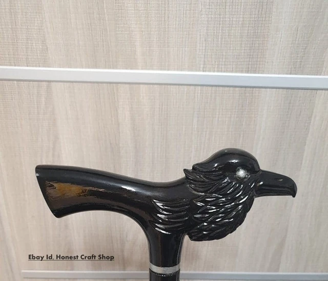 Raven Head Handle Hand Carved Walking Cane Wooden Walking Stick Handmade Gift
