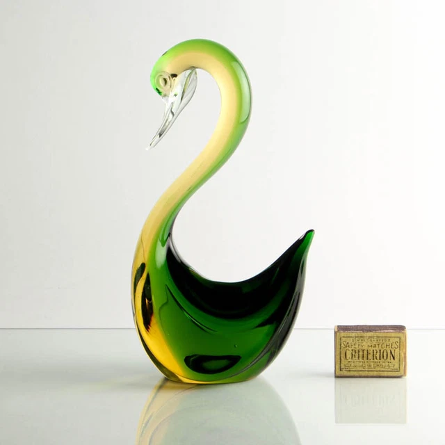 Cristal Murano Escultura Antiguo Cisne Grande Verde Amarillo Seguso Vetri D´