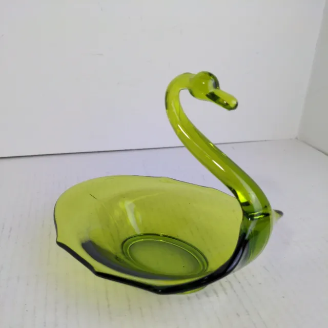 Mid Century Vintage Viking Glass Avocado Green Swan Soap/Trinket Dish