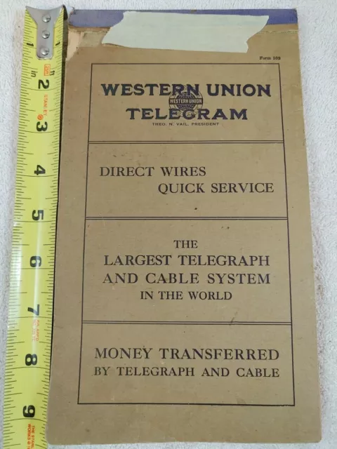 RARE! VINTAGE WESTERN UNION Blanks Telegram Book From 1910-1919 Form 102