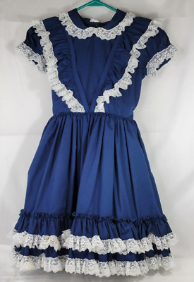 Betty Oden VTG Girls Blue Party Pageant Dress Full Frilly  10 Petticoat 1980's