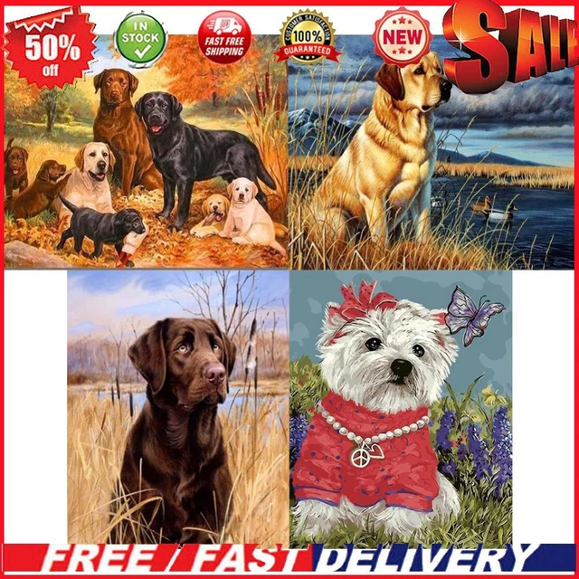 Dog Oil Painting By Numbers DIY Acrylic Canvas Animal Hand Painted Home Decor