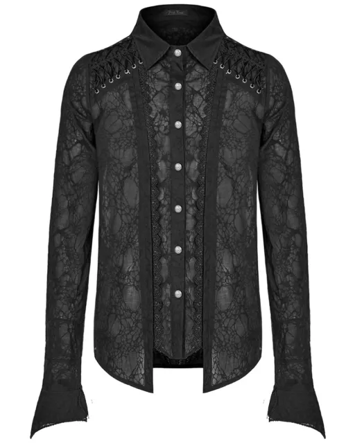 Punk Rave Hombre Vampiro Gótico Gasa Plisada Cordón Camisa