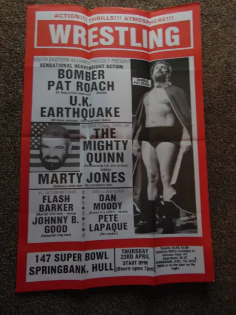 1980s British wrestling poster (Pat Roach, Mighty John Quinn, Marty Jones)