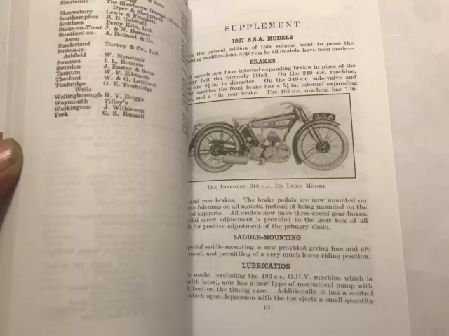 BOOK MANUAL OF THE PRE- 1926/27 BSA 2.49 3.49 4.93 4.98 5.57 7.7 & 9.86hp Models 3