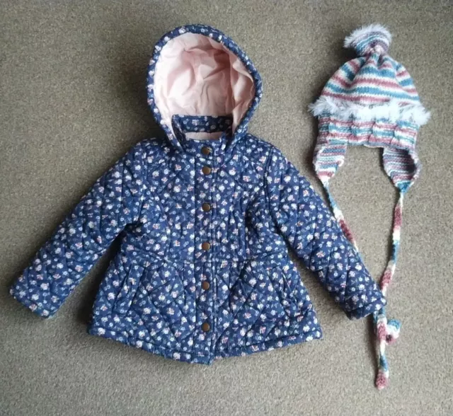 Girl's BRIT ISLAND sz 2-3 yrs navy pink lined padded hood zip winter coat jacket