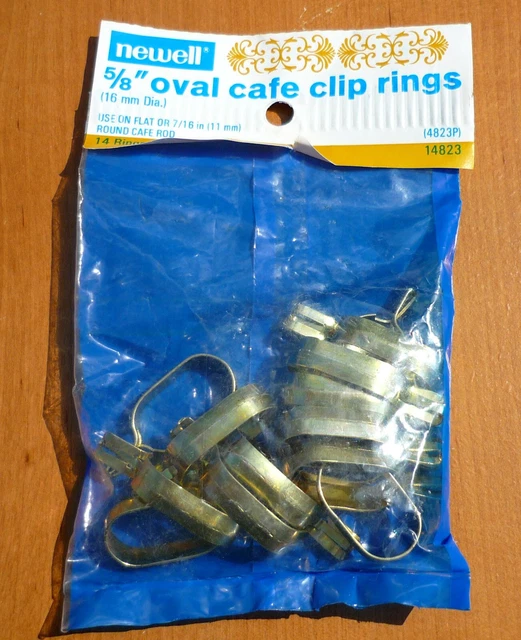 (14) Vintage Newell Brass Finish 5/8" Oval Oblong Clip-On Cafe Curtain Rings