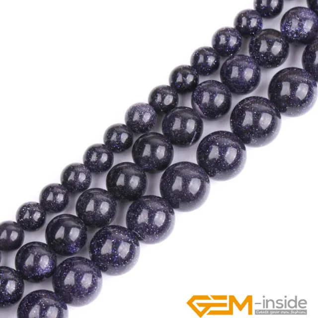 Blue Sandstone Gemstone Round Loose Spacer Beads For Jewelry Making Strand 15"