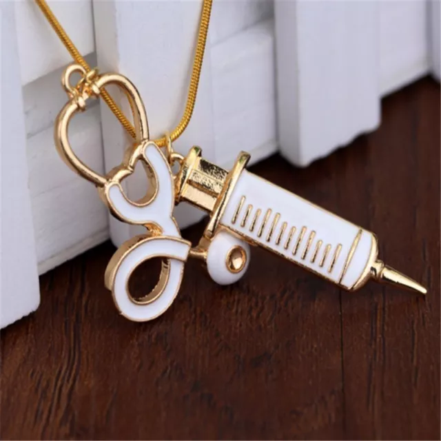 Medical Stethoscope Necklace Needle Metal Charm Pendant For Nurse Doctors