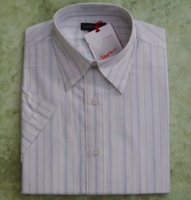 Kickers S Mens White - Blue Stripe SS Shirt BNWT Brand New Short Sleeve xl Boys