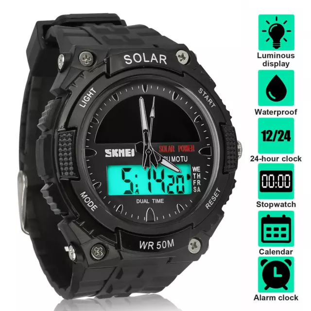 Reloj de Pulsera Deportivo Impermeable para Hombre Reloj Analógico Digital LED