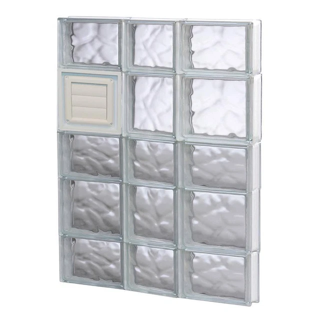 Clearly Secure Glass Block Window 21.25" x 32.75" Frameless Wave w/ Dryer Vent