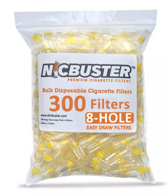 NICBUSTER 8 Hole Disposable Cigarette Filters - Bulk Economy Pack (300 Filters)