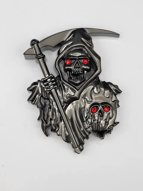 3D Black Chrome ABS Car Truck Grim Reaper Peel & Stick Decal Emblem Sticker L@@K