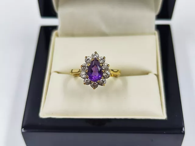 9 Karat Goldring mit Amethyst & Diamant Größe K1/2 gestempelt perfekt