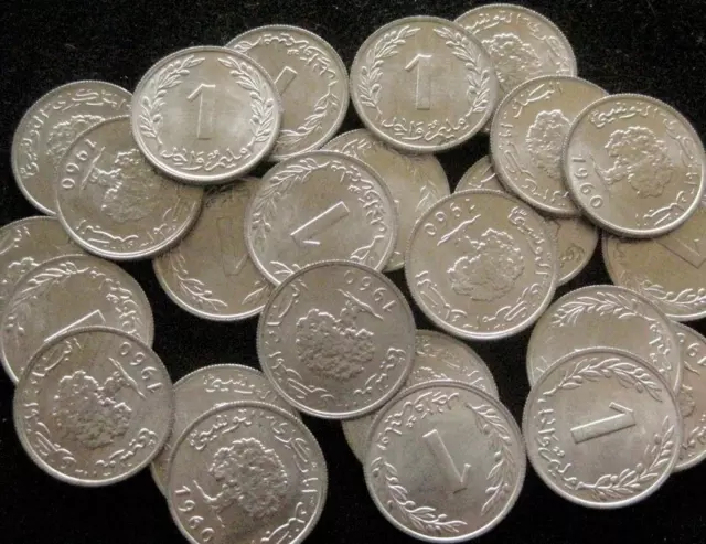 Tunisia 1 Millim 1960  BU lot of 25 BU coins