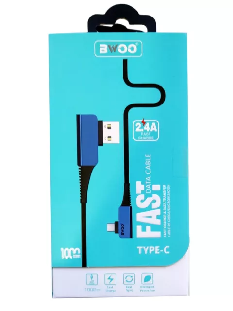 Cable Carga Rapida y Sincronizacion Datos 2.4A USB a USB C Trenzado Nylon codo 2