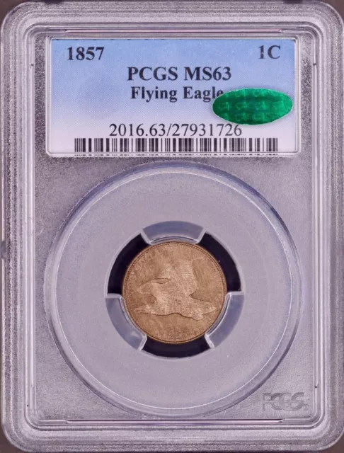 1857 Flying Eagle Cent PCGS MS63 CAC - Nice Original Look PQ