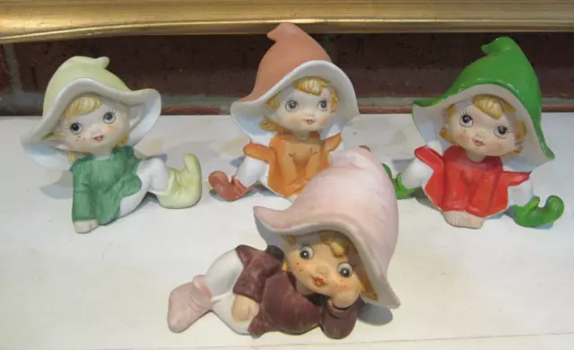 Vintage Set of  Four HOMCO Pixie ELVES Fairies or Gnome Figurines Home Interiors