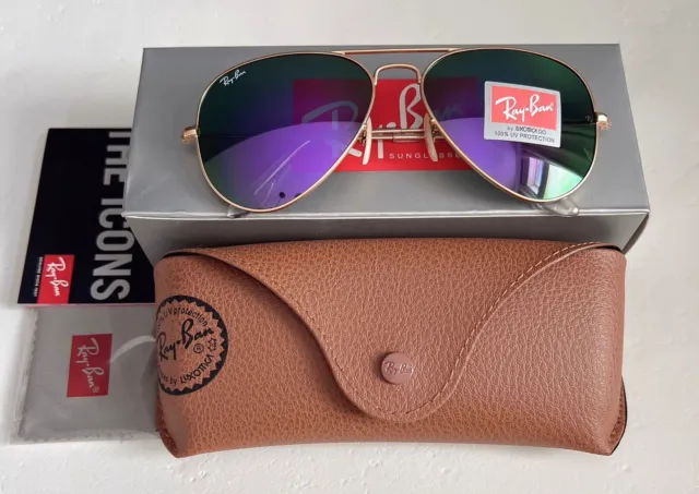 Ray-Ban RB3025 Aviator Women Sunglasses - Violet Flash Lens Gold Frames 58mm