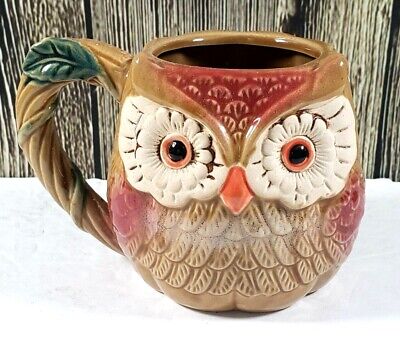Cracker Barrel Owl Coffee Mug Cup 3D Leafy Tree Handle Fall Colors Autumn Cup