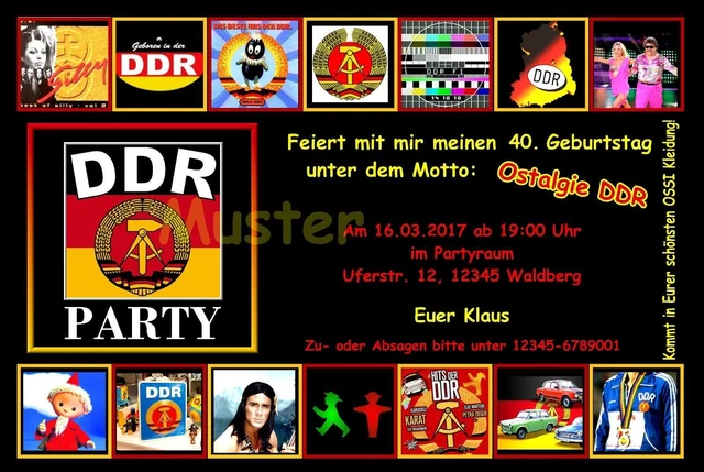 30 EINLADUNGSKARTEN DDR Ostalgie Geburtstag Einladungen jedes Alter 40