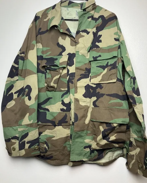 Vintage 100% Cotton Ripstop BDU Shirt Jacket Camouflage Large USA Military
