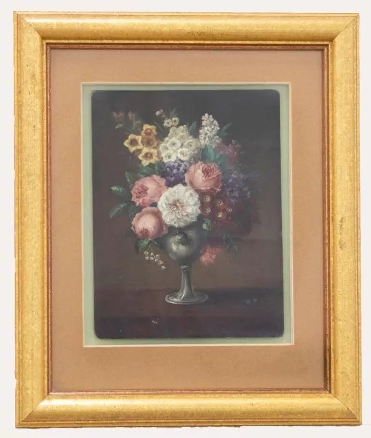 Gerahmter Ölkelch Aus Dem 19. Jahrhundert Mit Blumen