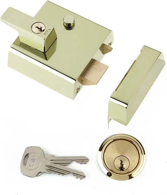 Yale P-1-BLX-PB-60 Double Locking Nightlatch, 60 Mm Backset, Brass Fin Door Lock