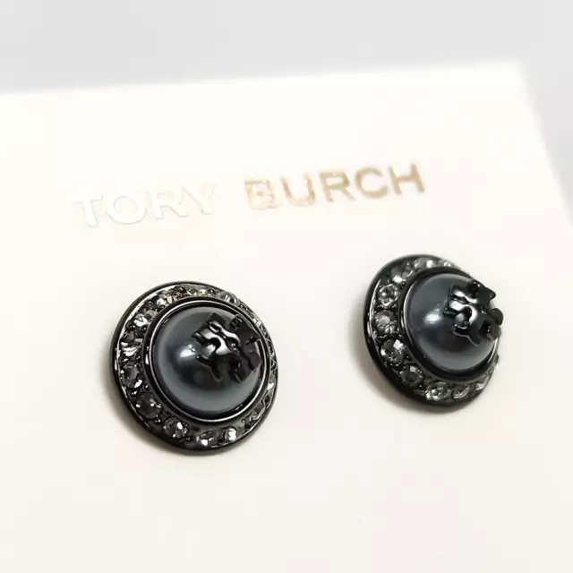 NEW Tory Burch Natalie Grey/Black Stud Earrings