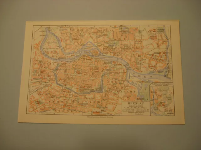 Breslau Stadtplan von 1924 mit Straßenregister-Altes Original Litho.