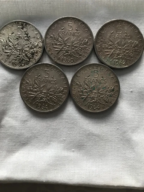 lot de 5 - Pièces 5 Francs Semeuse 1960, 1962, 1964
