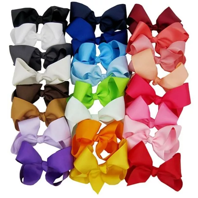 2pcs 6" Big Grosgrain Ribbon Hair Bow Clips for Baby Girls toddler Infants Kids