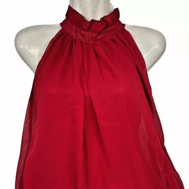 Red High Neck Long Dress Medium Size Sleeveless Cotton Blend NEW