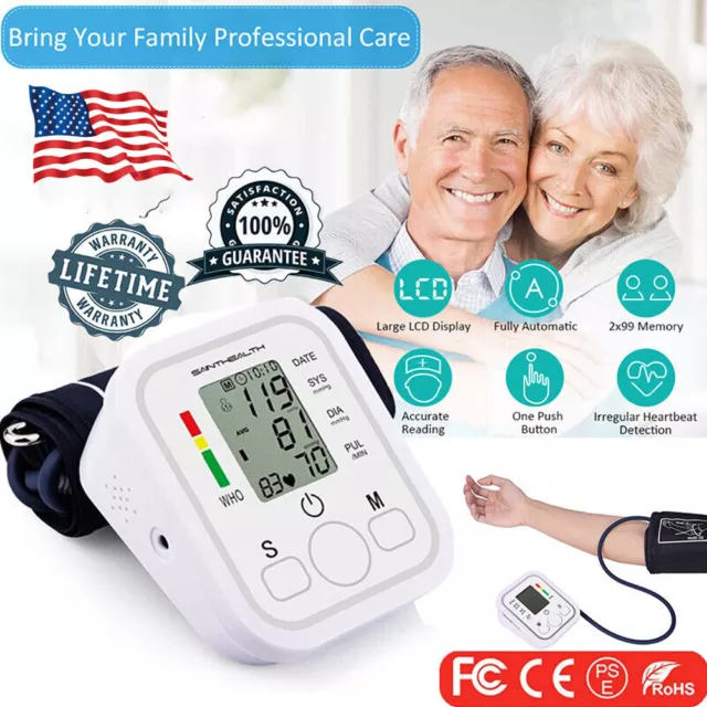 2024 Digital Automatic Blood Pressure Monitor Upper Arm BP Machine Heart Rate