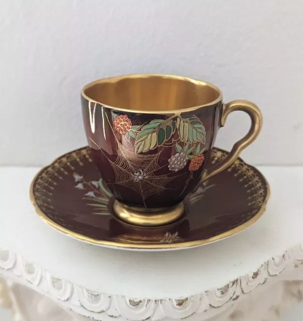 Carlton Ware Fine Bone China Spider Web Tea Cup & Saucer Mint Antique Gold Gilt