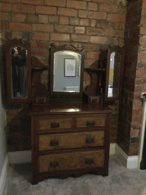 Antique Victorian Oak Dresser Chest Of Drawers With Adjustable Mirror